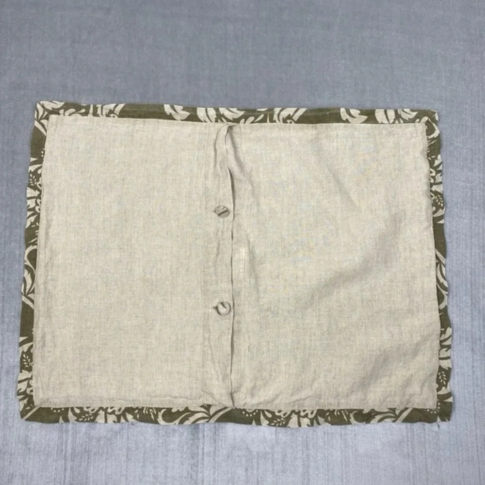 100% Linen Sham‎ Pillowcase 20 x 26 Natural Beige Olive Border Button Closure